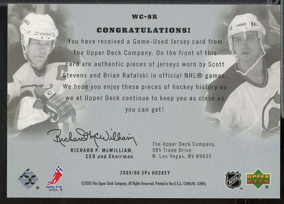 Scott Stevens/Brian Ralfalski Card 2005-06 SPx Winning Combos #WCSR  Image 2