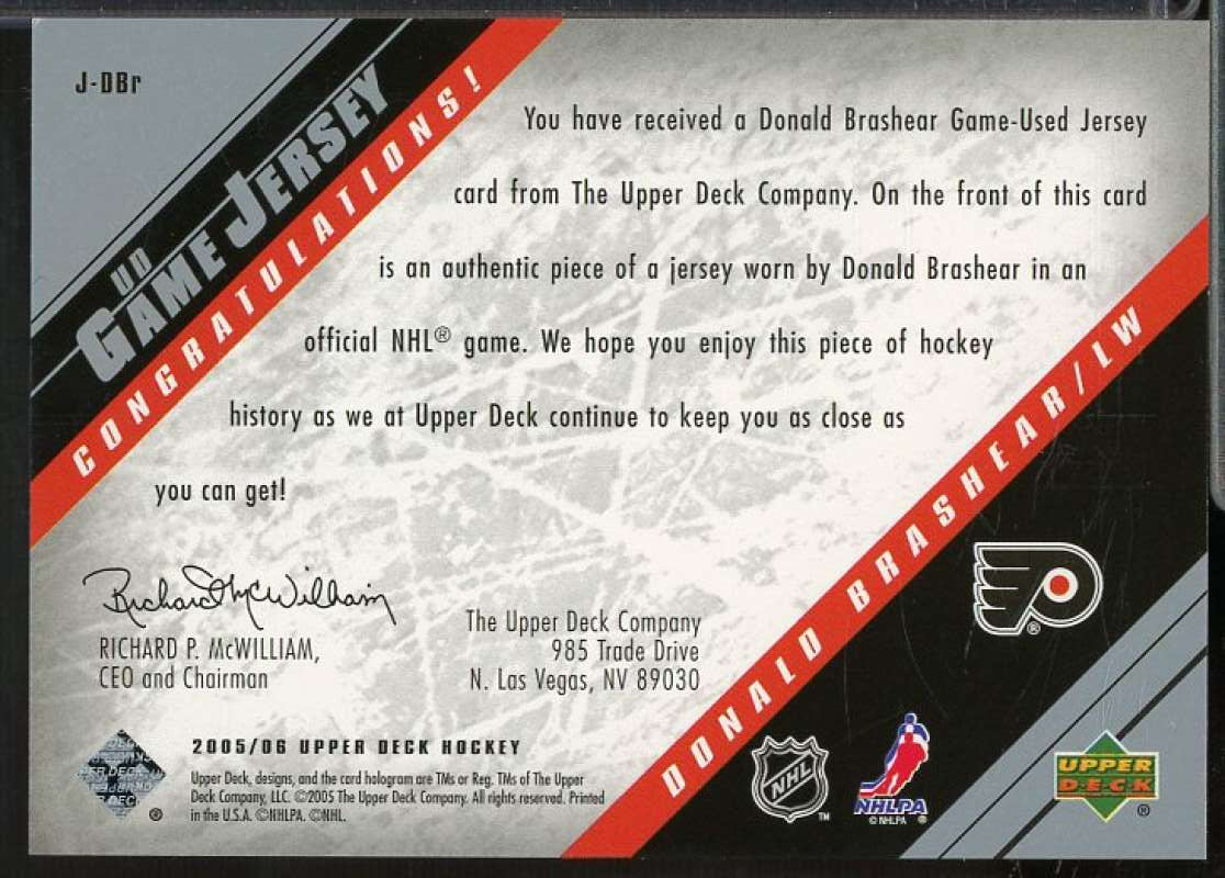 Donald Brashear Card 2005-06 Upper Deck Jerseys #JDBR  Image 2