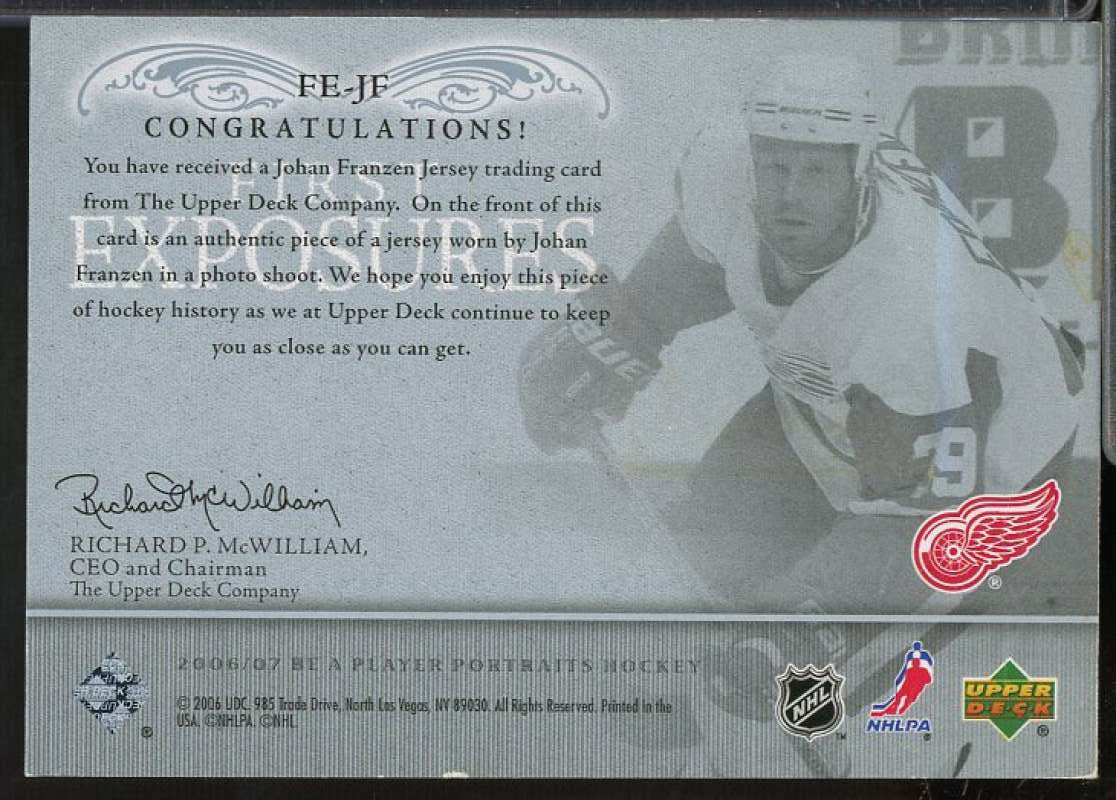 Johan Franzen Card 2006-07 Be A Player Portraits First Exposures #FEJF  Image 2