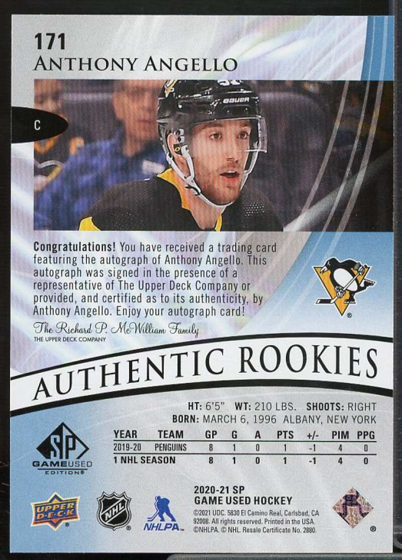 Anthony Angello AU F Card 2020-21 SP Game Used Blue #171  Image 2