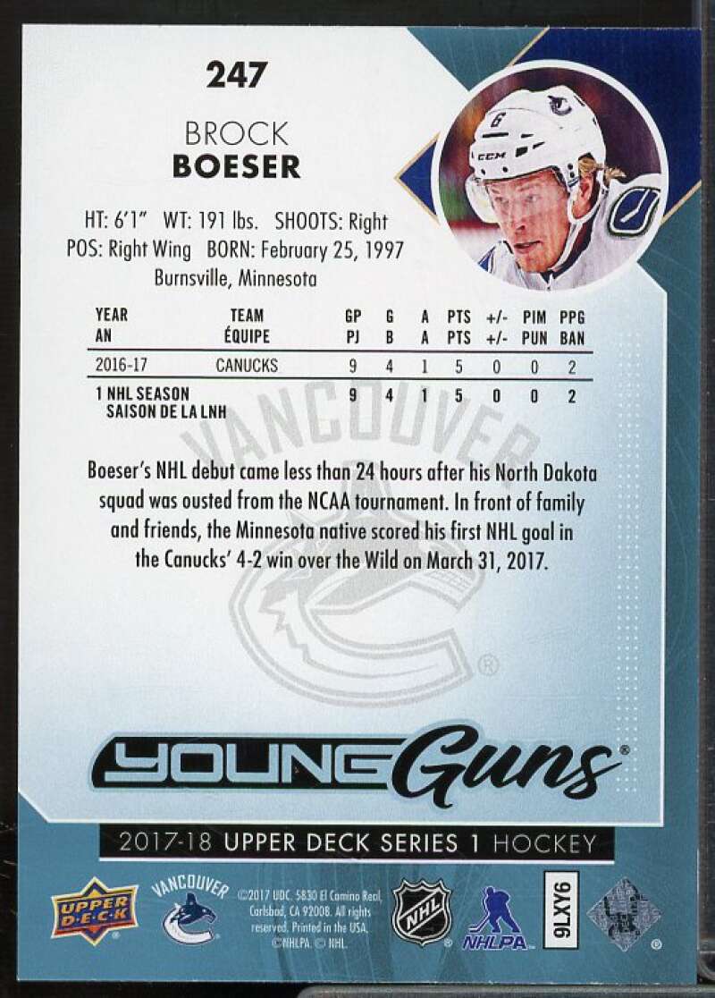 Brock Boeser YG Rookie Card 2017-18 Upper Deck #247  Image 2