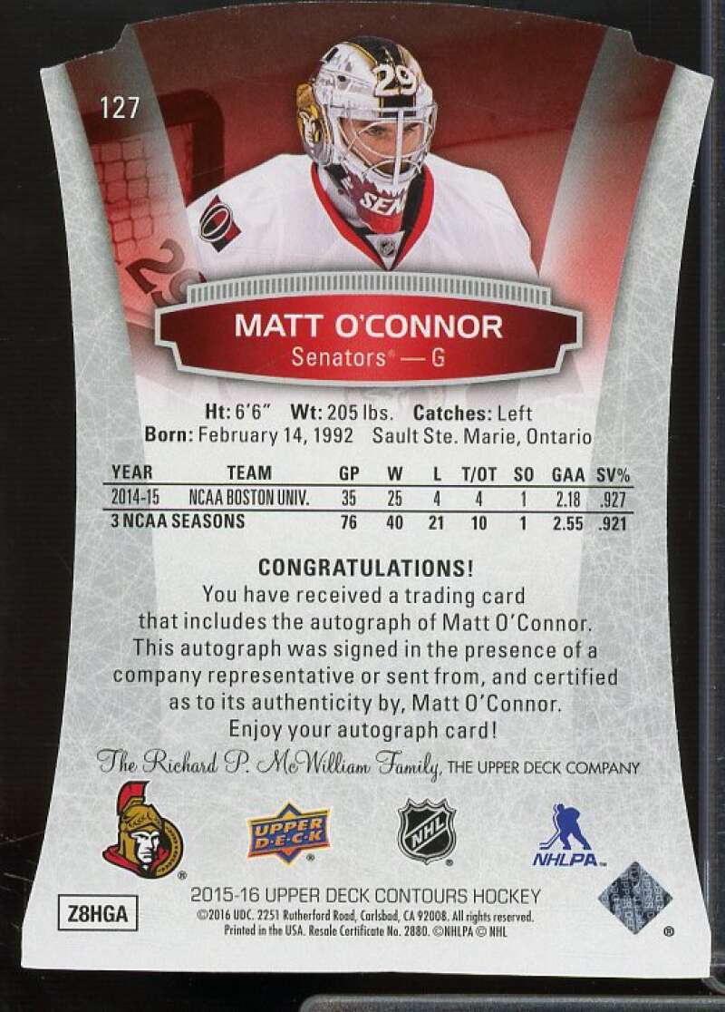 Matt O'Connor AU Rookie Card 2015-16 Upper Deck Contours #127  Image 2