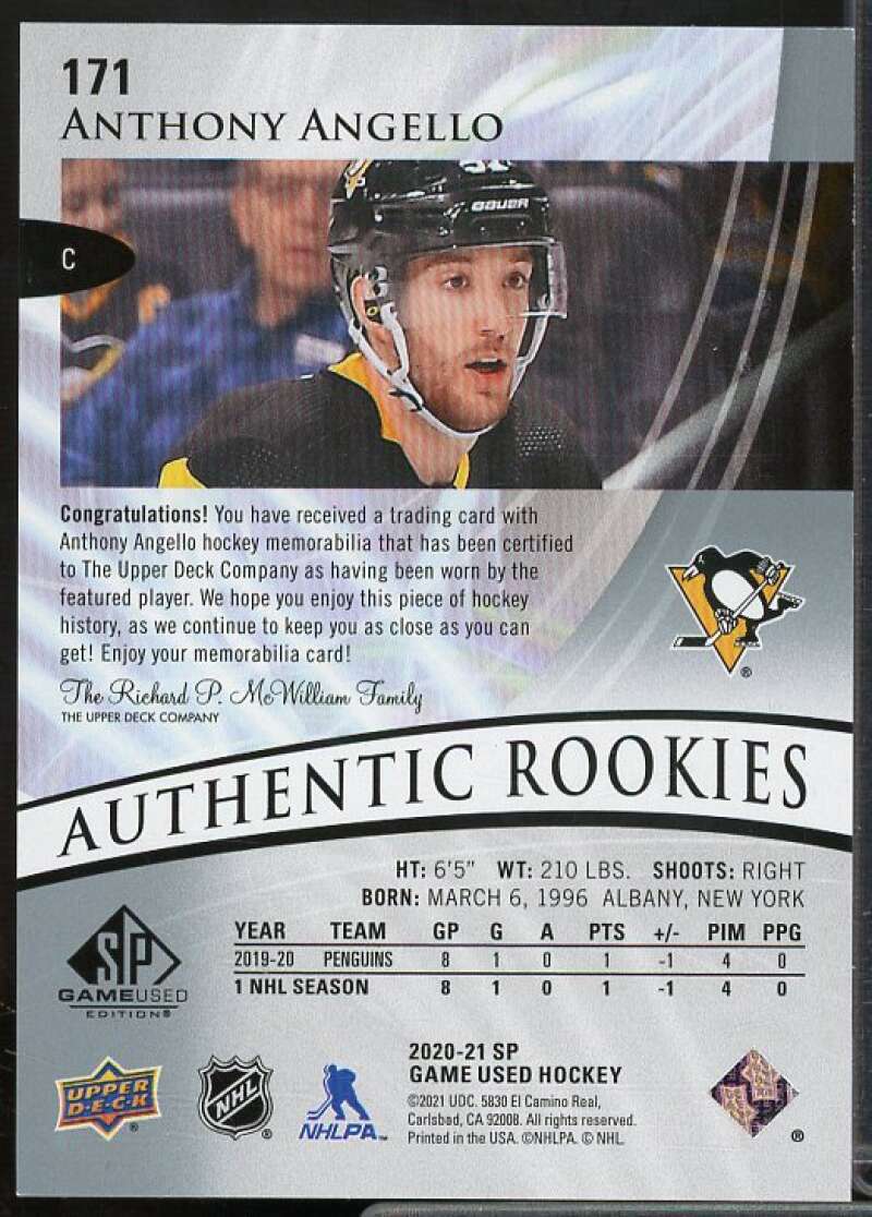 Anthony Angello JSY Card 2020-21 SP Game Used Silver #171  Image 2