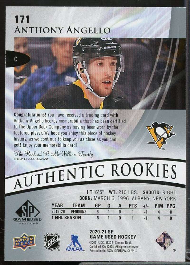 Anthony Angello JSY Card 2020-21 SP Game Used Silver #171  Image 2