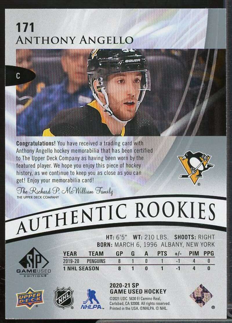 Anthony Angello JSY Card 2020-21 SP Game Used Silver #171  Image 2