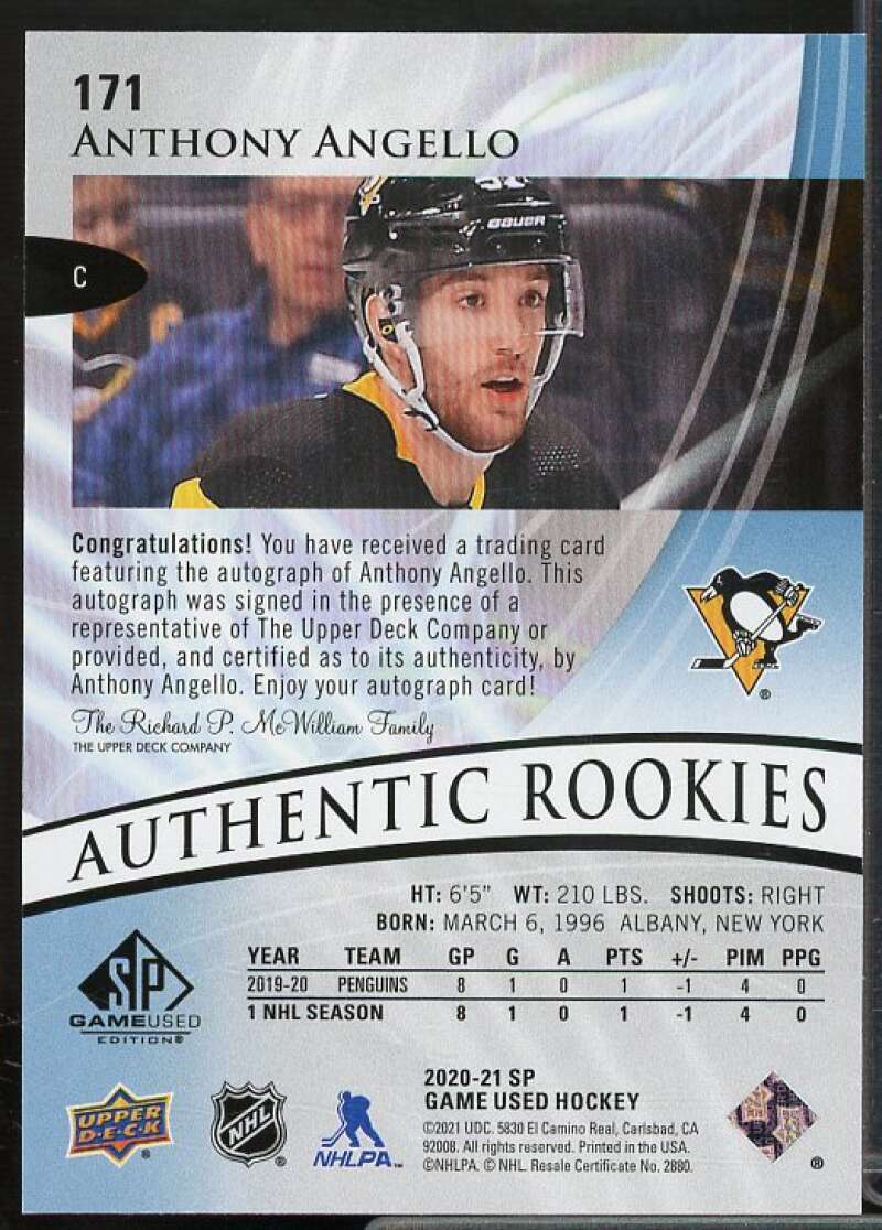 Anthony Angello AU F Card 2020-21 SP Game Used Blue #171  Image 2