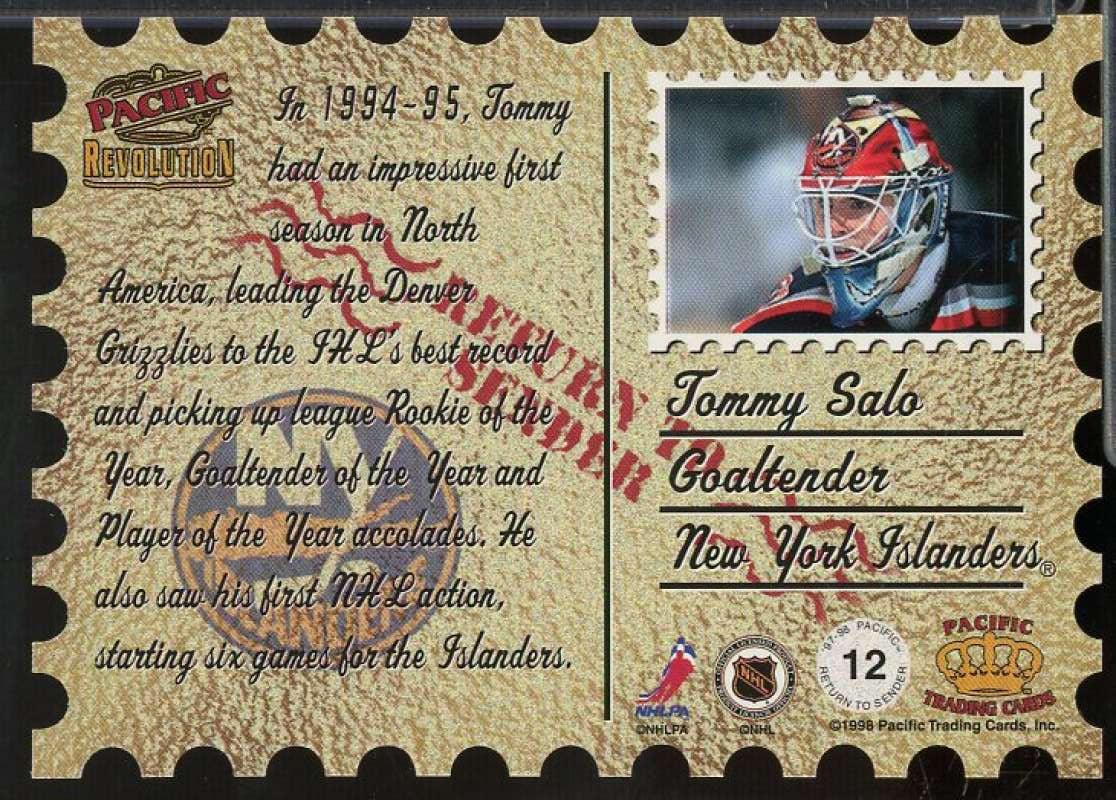 Tommy Salo Card 1997-98 Revolution Return to Sender Die-Cuts #12  Image 2