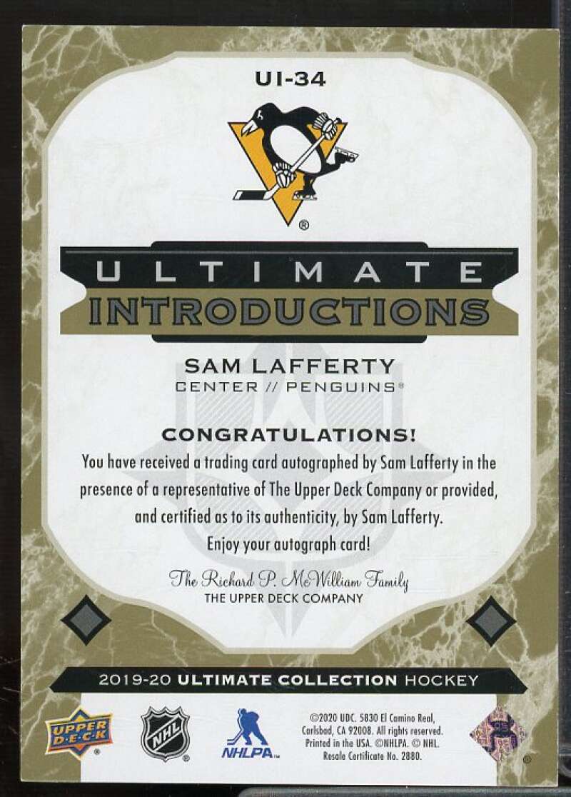 Sam Lafferty E 2019-20 Ultimate Collection Ultimate Introductions AU Gold #UI34  Image 2