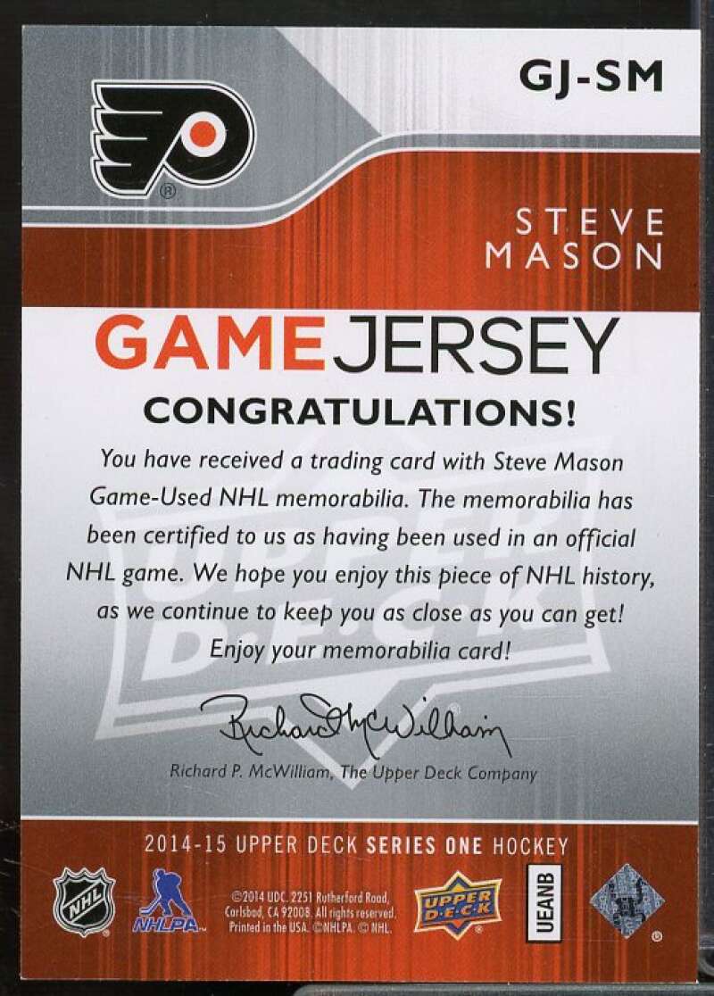 Steve Mason 1F Card 2014-15 Upper Deck Game Jerseys #GJSM  Image 2