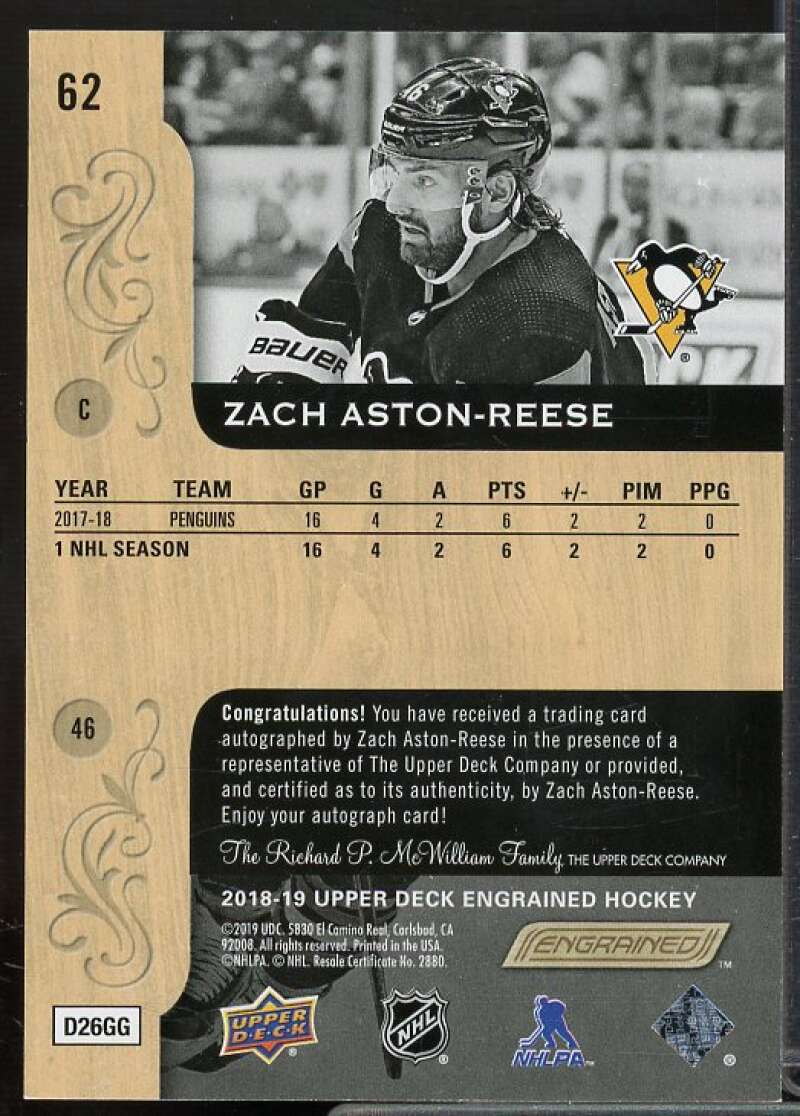 Zach Aston-Reese C Card 2018-19 Upper Deck Engrained Autographs #62  Image 2