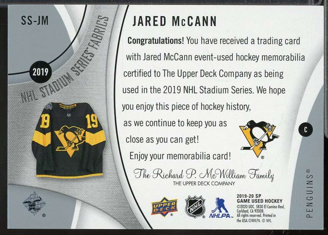 Jared McCann Card 2019-20 SP Game Used '19 Stadium Series Fabrics #SSJM  Image 2