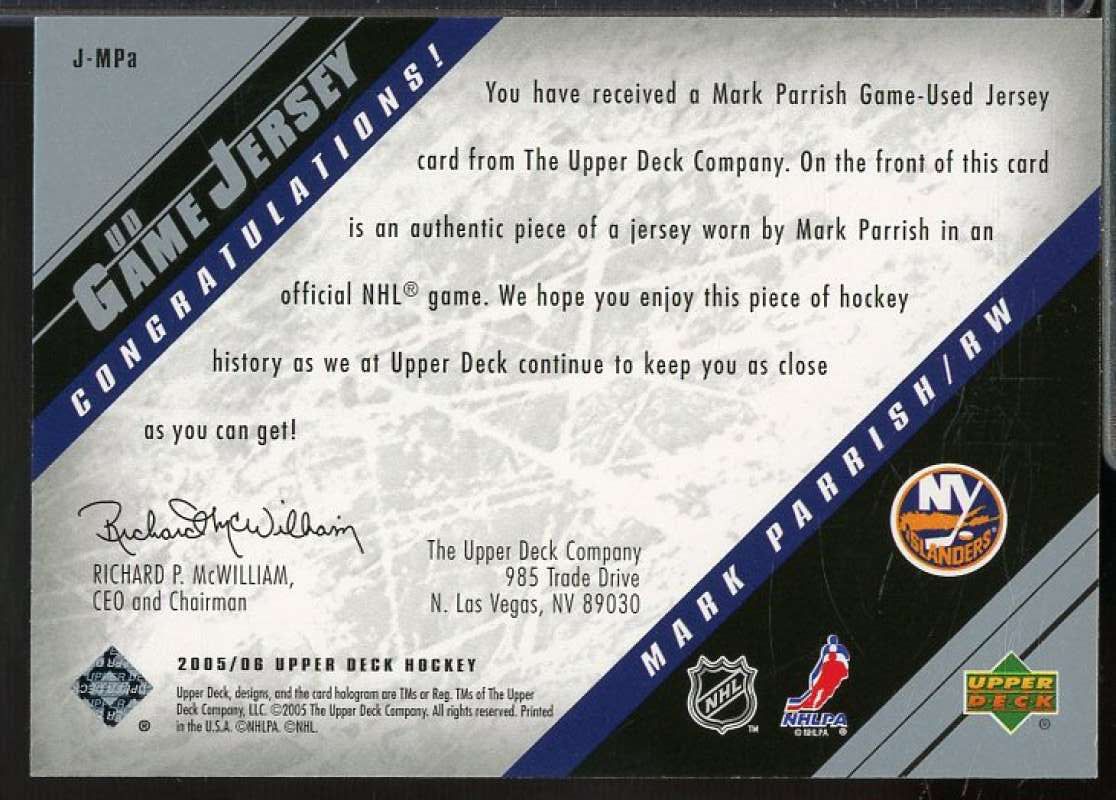 Mark Parrish Card 2005-06 Upper Deck Jerseys #JMPA  Image 2