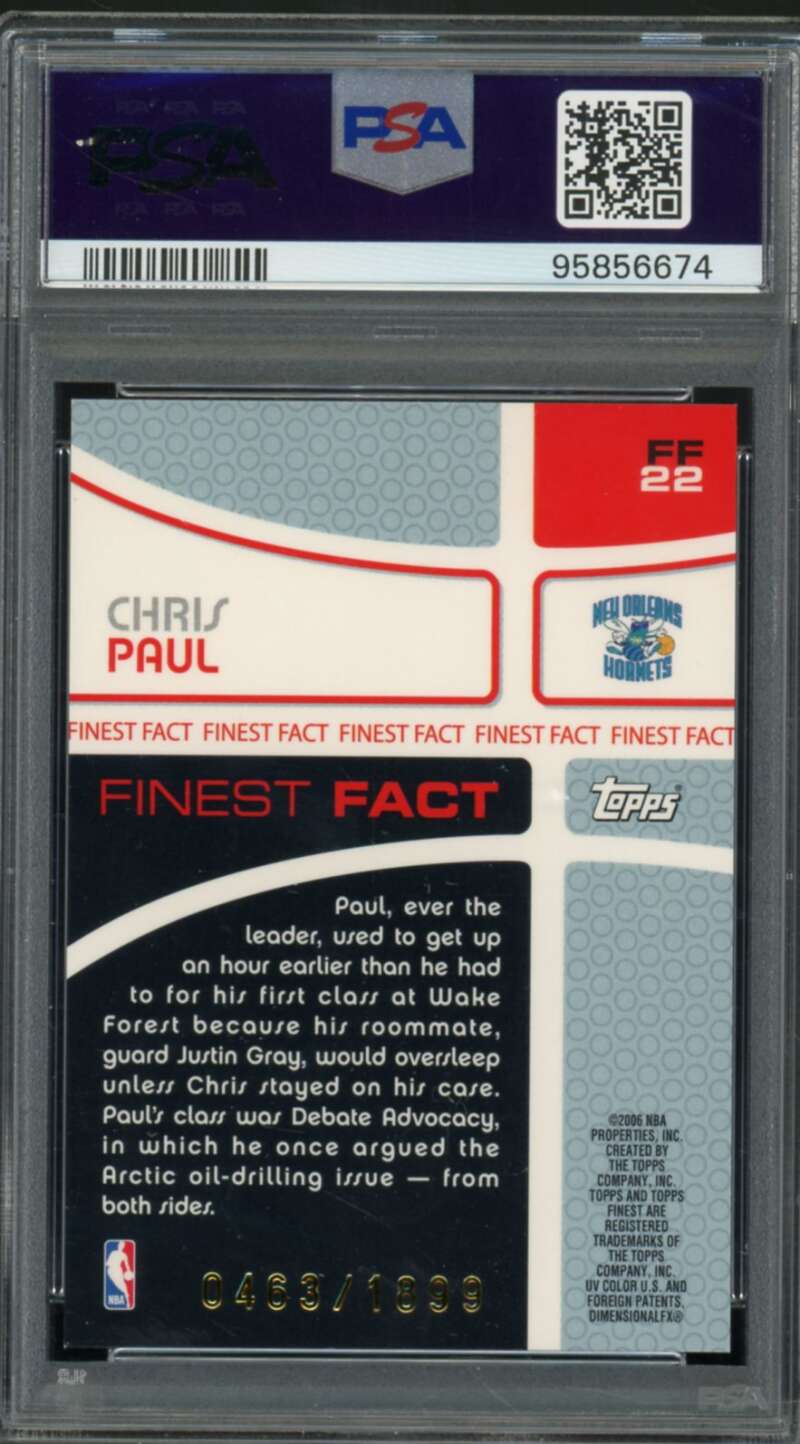 Chris Paul Card 2005-06 Finest #FF22 PSA 9 Image 2