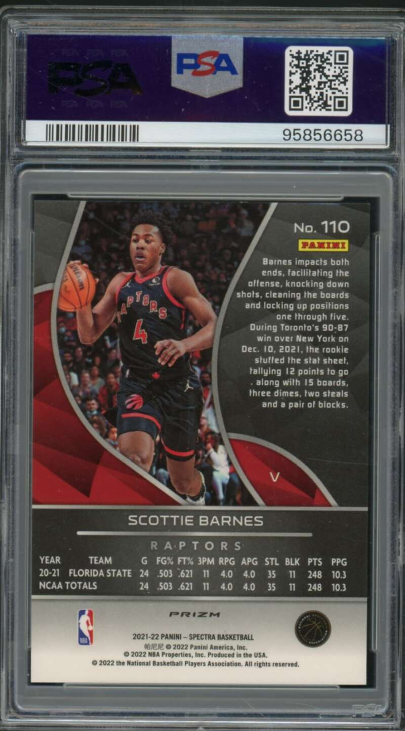 Scottie Barnes Rookie Card 2021-22 Spectra Variation Asia #110 PSA 9 Image 2