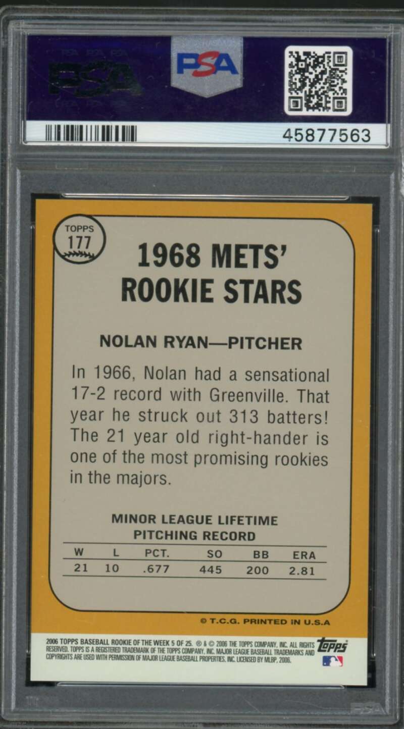 Nolan Ryan Rookie Card 2006 Topps Rookie Of The Week #5 PSA 10 Image 2