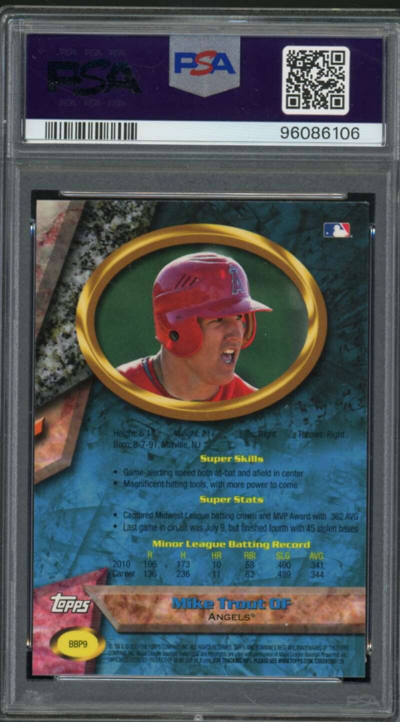 Mike Trout Rookie Card 2011 Bowman's Best #BBP9 PSA 9 Image 2