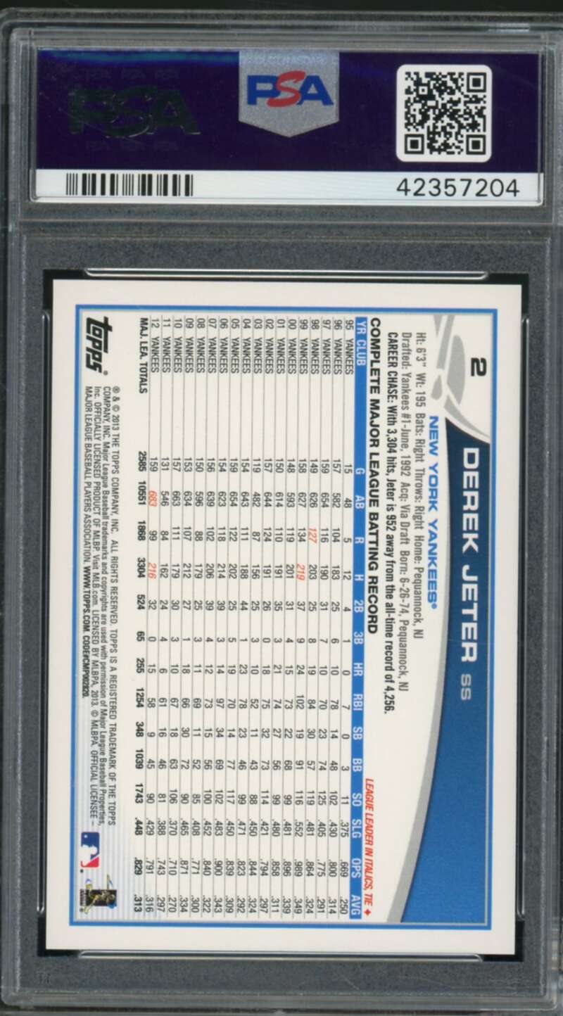 Derek Jeter Card 2013 Topps Emerald #2 PSA 9 Image 2