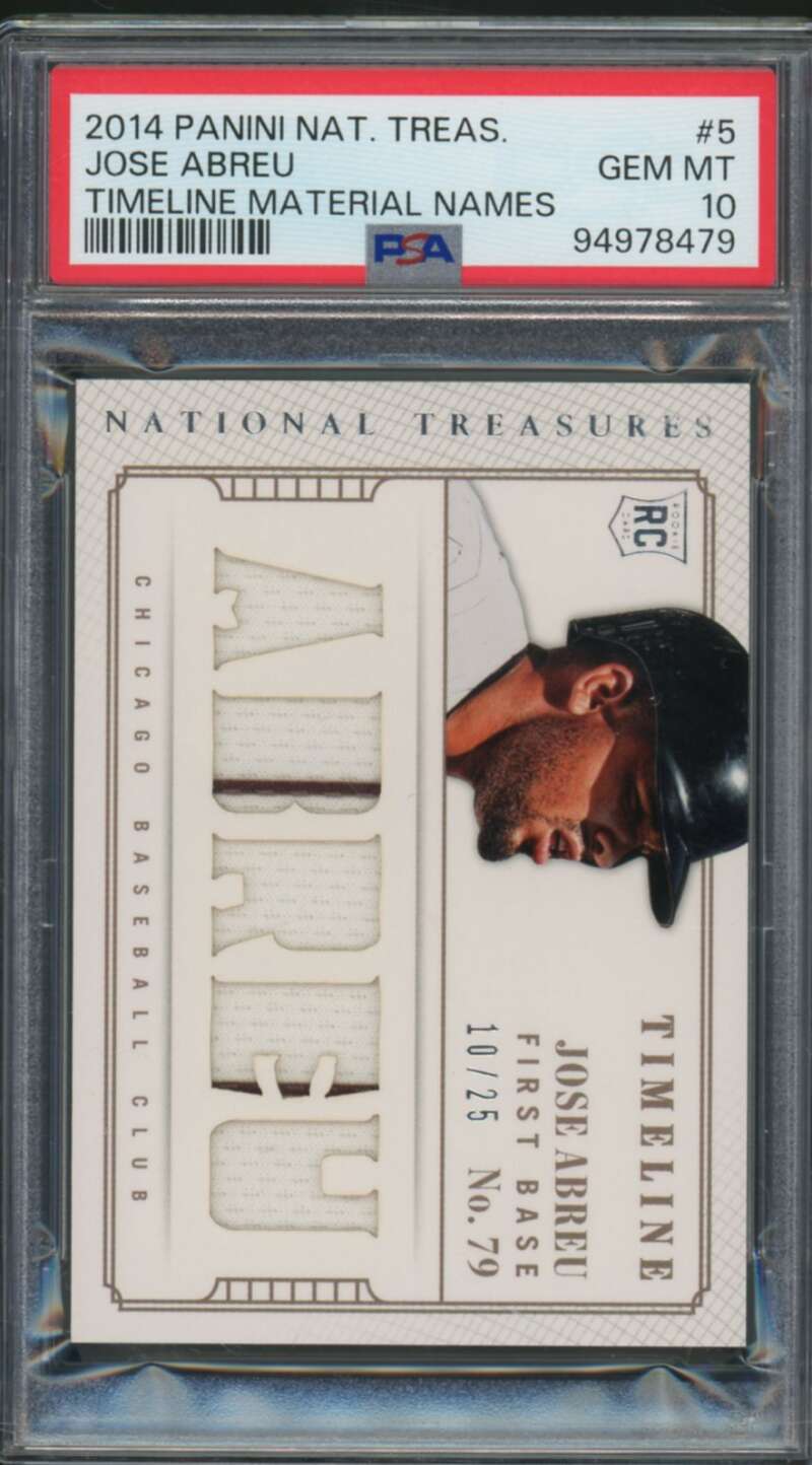 Jose Abreu Rookie Card 2014 National Treasures Material Names (10/25) #5 PSA 10 Image 1