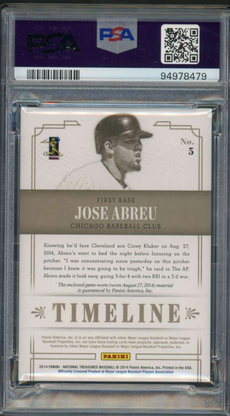 Jose Abreu Rookie Card 2014 National Treasures Material Names (10/25) #5 PSA 10 Image 2