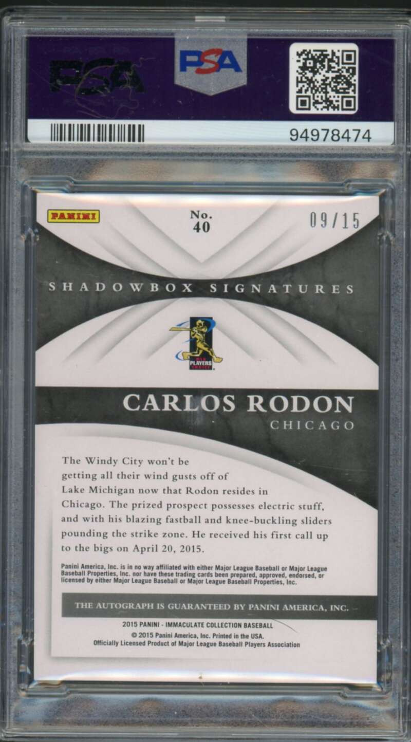 Carlos Rodon Rookie Card 2015 Immaculate Shadowbox Sig Holohold (9/15) #40 PSA 9 Image 2