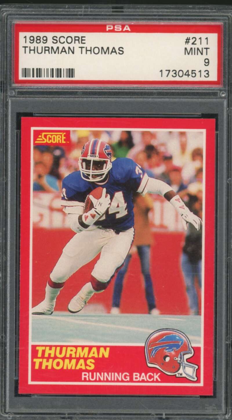 Thurman Thomas Rookie Card 1989 Score #211 PSA 9 Image 1