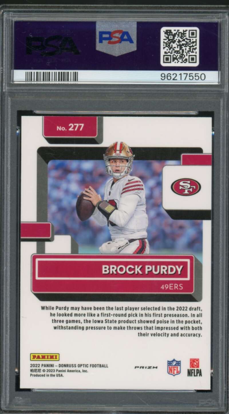 Brock Purdy Rookie Card 2022 Donruss Optic Holo #277 PSA 9 Image 2