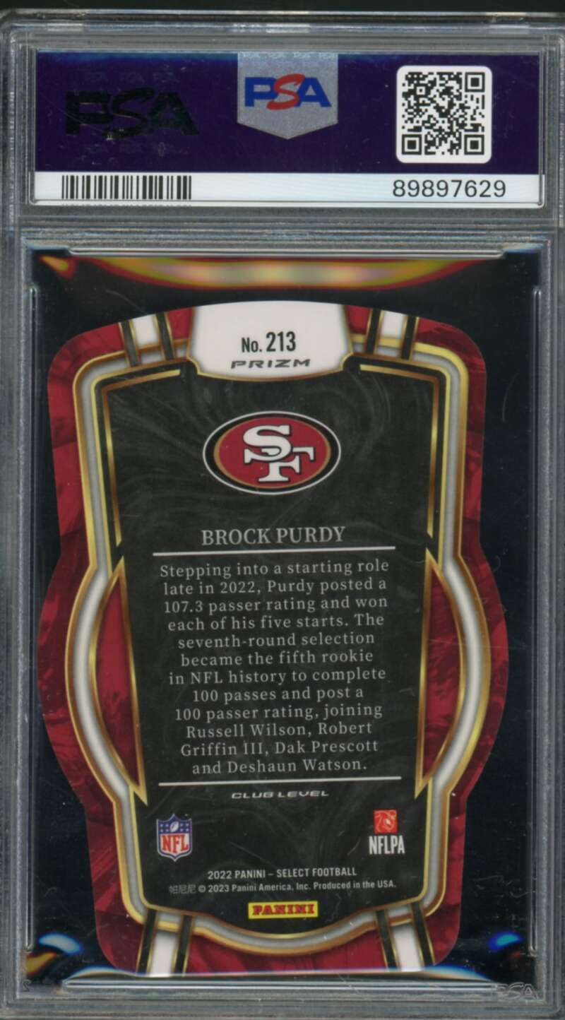 Brock Purdy Rookie Card 2022 Select Die-Cut Black/Green Prizm #213 PSA 9 Image 2