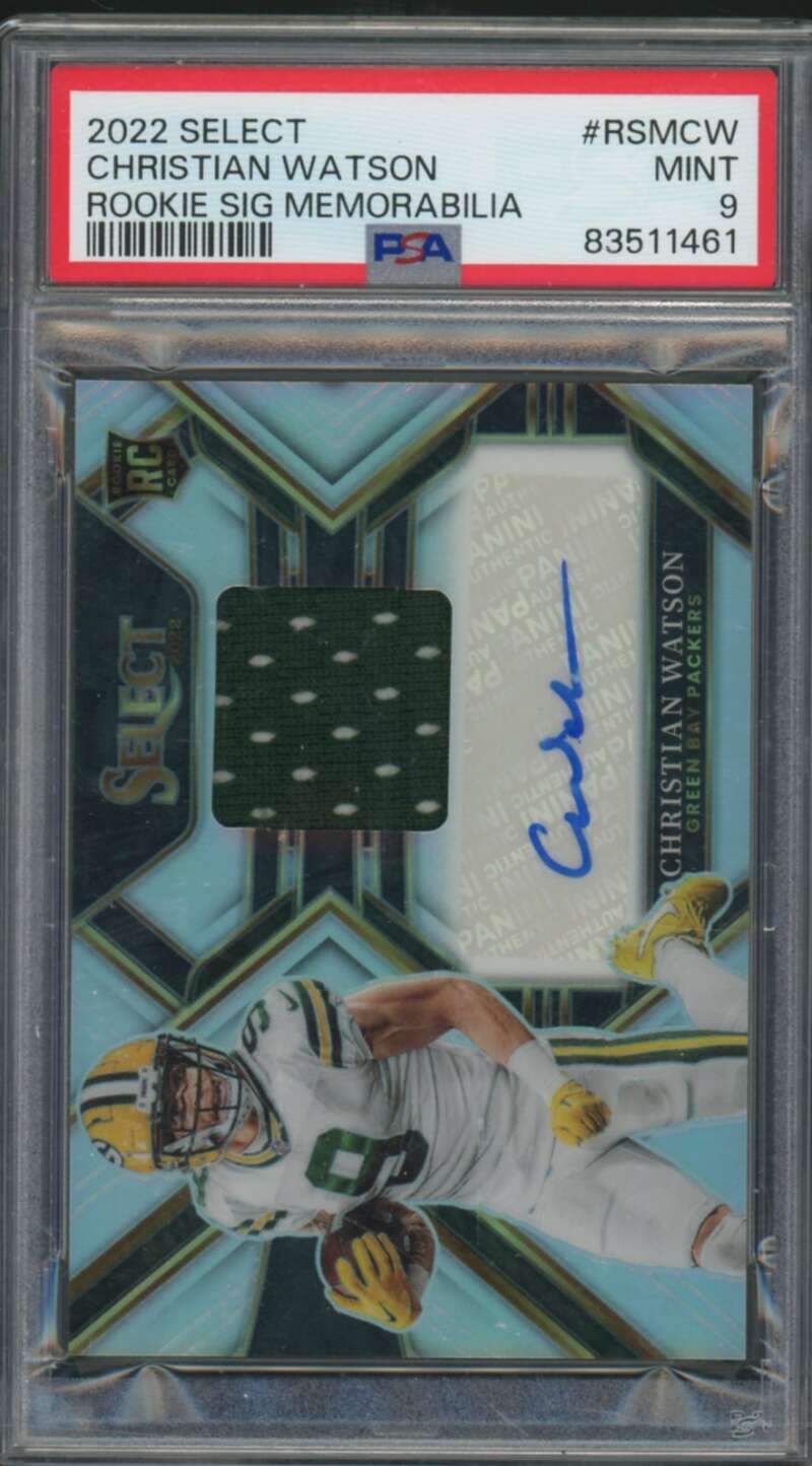 Christian Watson Rookie 2022 Select Rookie Sig Memorabilia (pop 7) #RSMCW PSA 9 Image 1