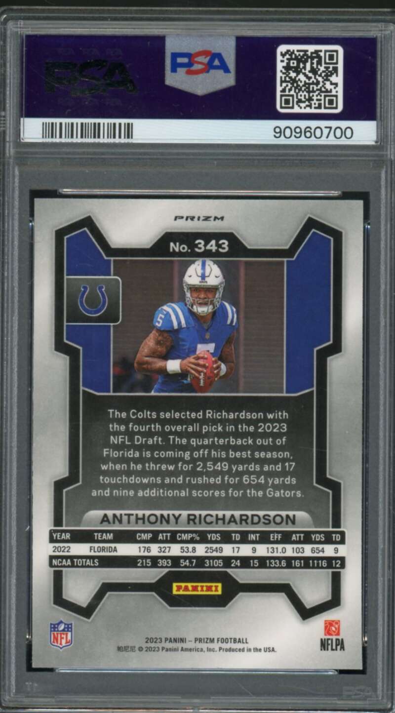 Anthony Richardson Rookie Card 2023 Prizm Green Wave #343 PSA 10 Image 2