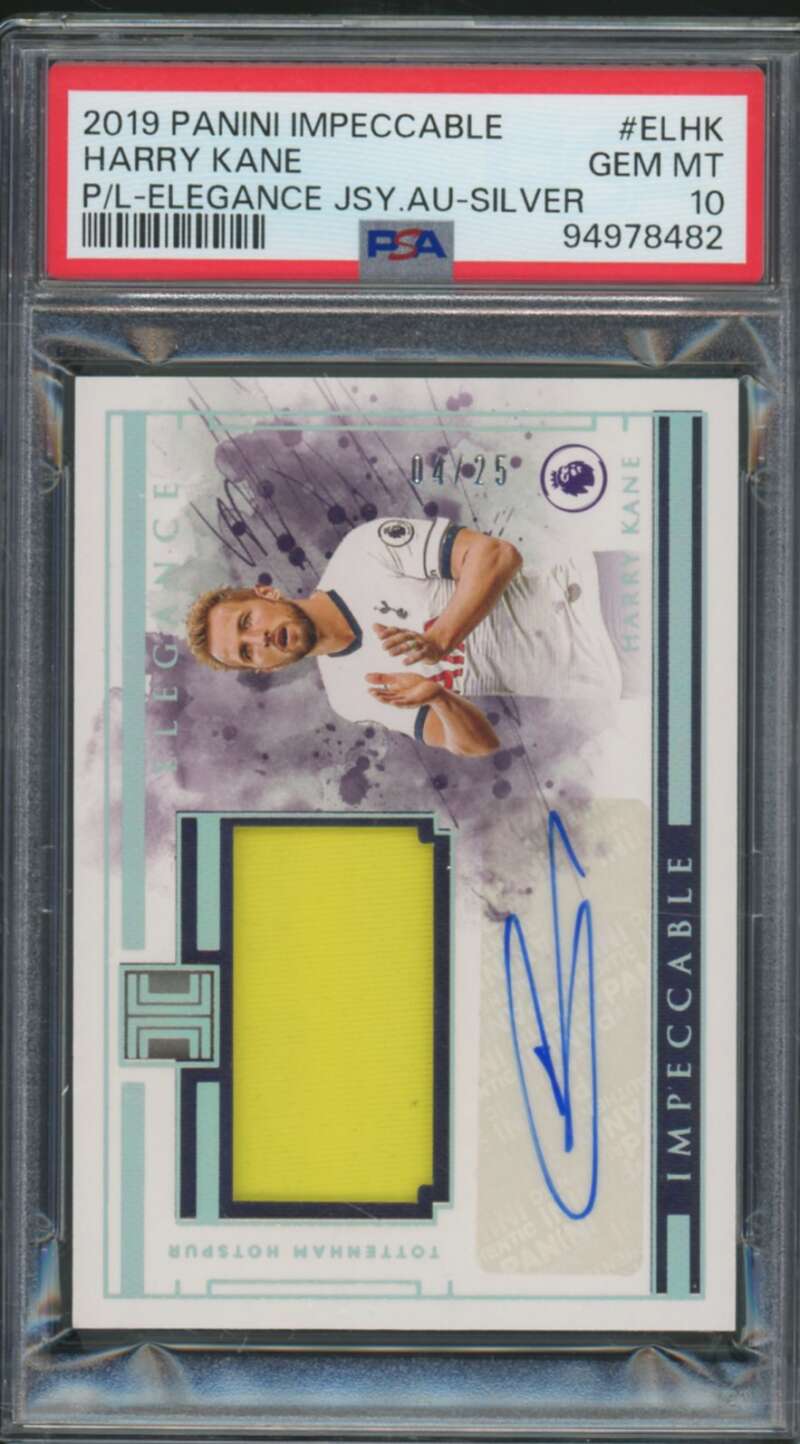 Harry Kane Card 2019-20 Panini Impeccable Elegance Jsy Auto Silver #ELHK PSA 10 Image 1