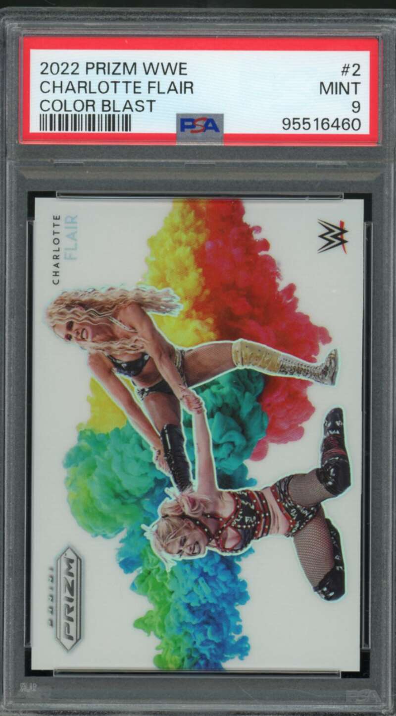 Charlotte Flair Card 2022 Prizm WWE Color Blast #2 PSA 9 Image 1