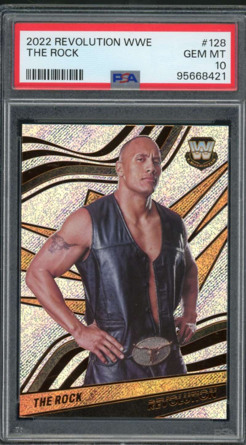 The Rock Card 2022-23 Revolution WWE (pop 5) #128 PSA 10 Image 1