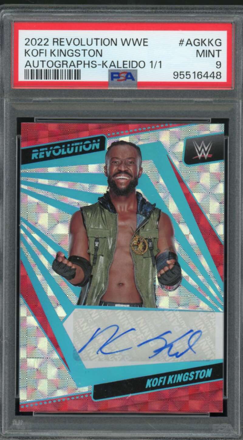 Kofi Kingston Card 2022 Revolution WWE Autographs Kaleido (1/1) #Agkkg PSA 9 Image 1