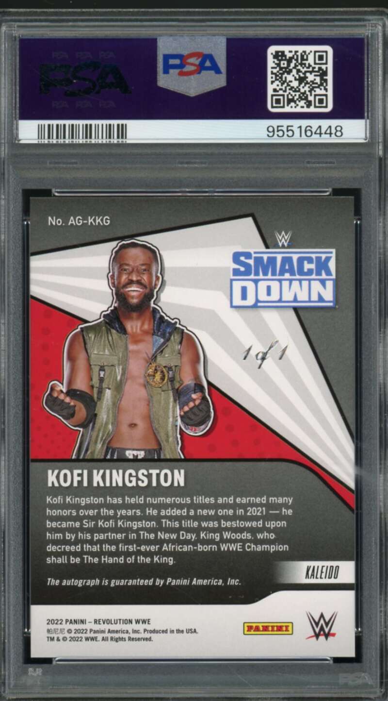 Kofi Kingston Card 2022 Revolution WWE Autographs Kaleido (1/1) #Agkkg PSA 9 Image 2