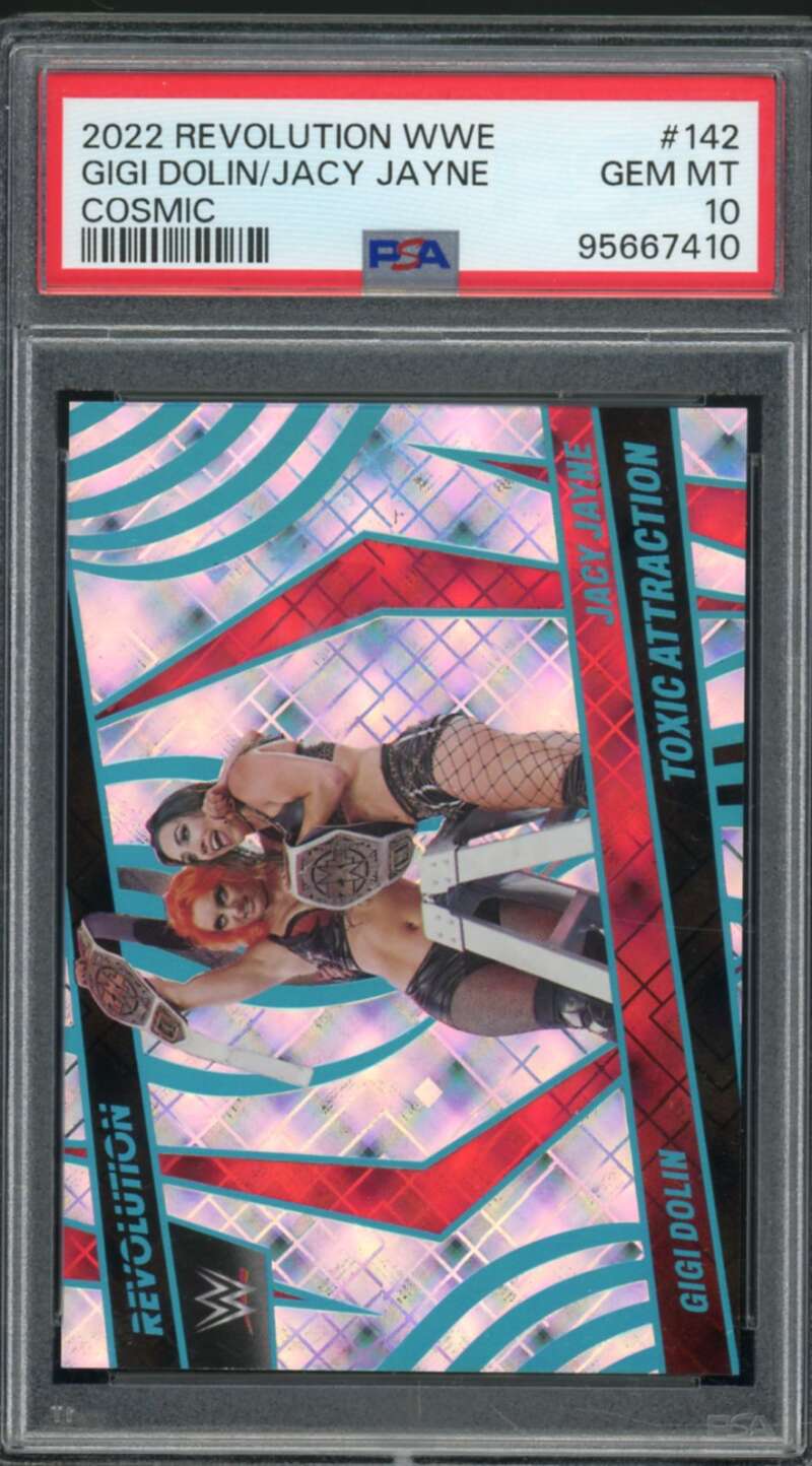 Gigi Dolin/Jacy Jayne Card 2022 Revolution WWE Cosmic (pop 1) #142 PSA 10 Image 1