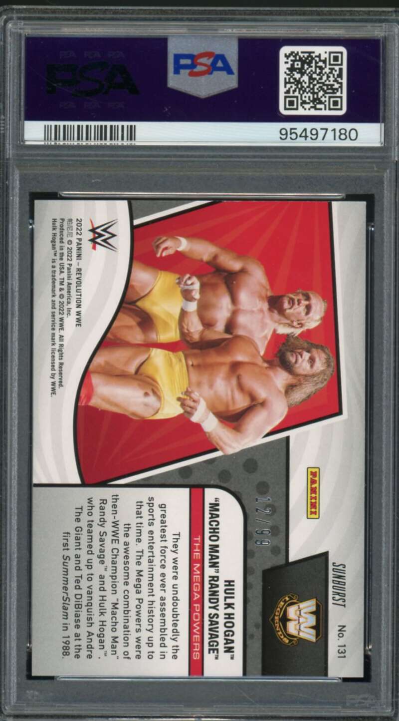 Randy Savage/Hulk Hogan Card 2022 Revolution WWE Sunburst (pop 2) #131 PSA 9 Image 2