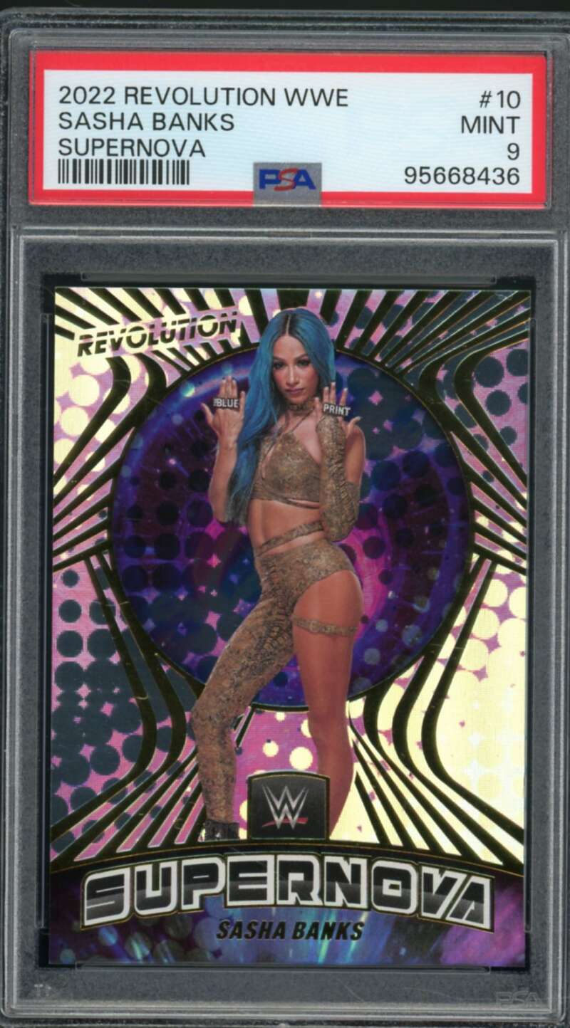 Sasha Banks Card 2022 Panini Revolution WWE Supernova (pop 1) #10 PSA 9 Image 1