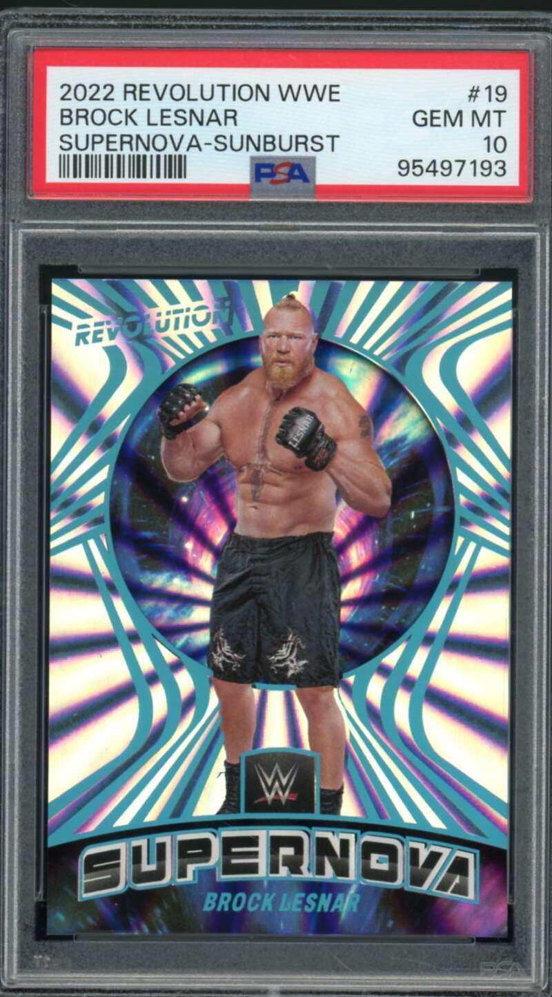 Brock Lesnar Card 2022 Revolution WWE Supernova Sunburst (pop 1) #19 PSA 10 Image 1