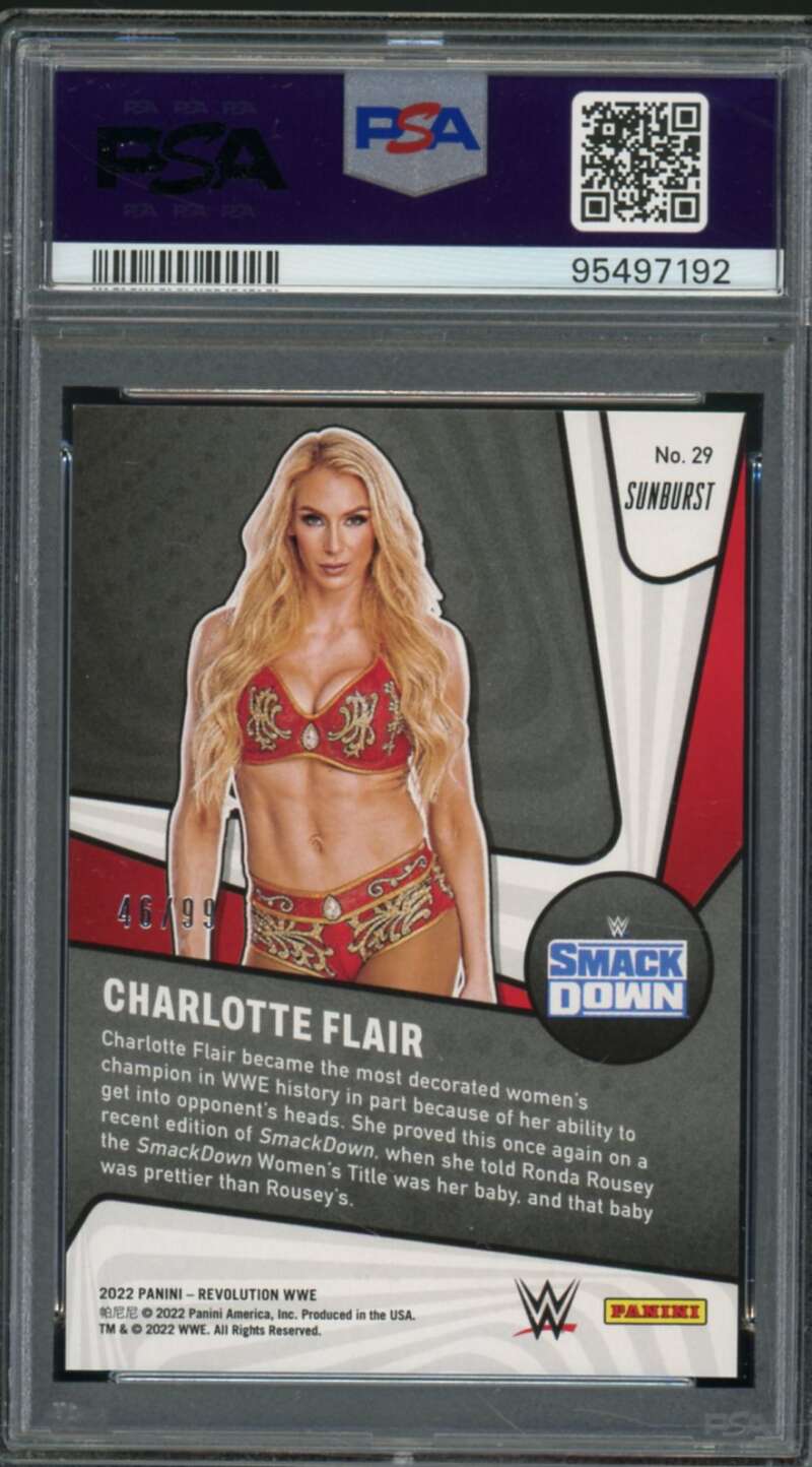 Charlotte Flair 2022 Panini Revolution WWE Supernova Sunburst (pop 2) #29 PSA 9 Image 2