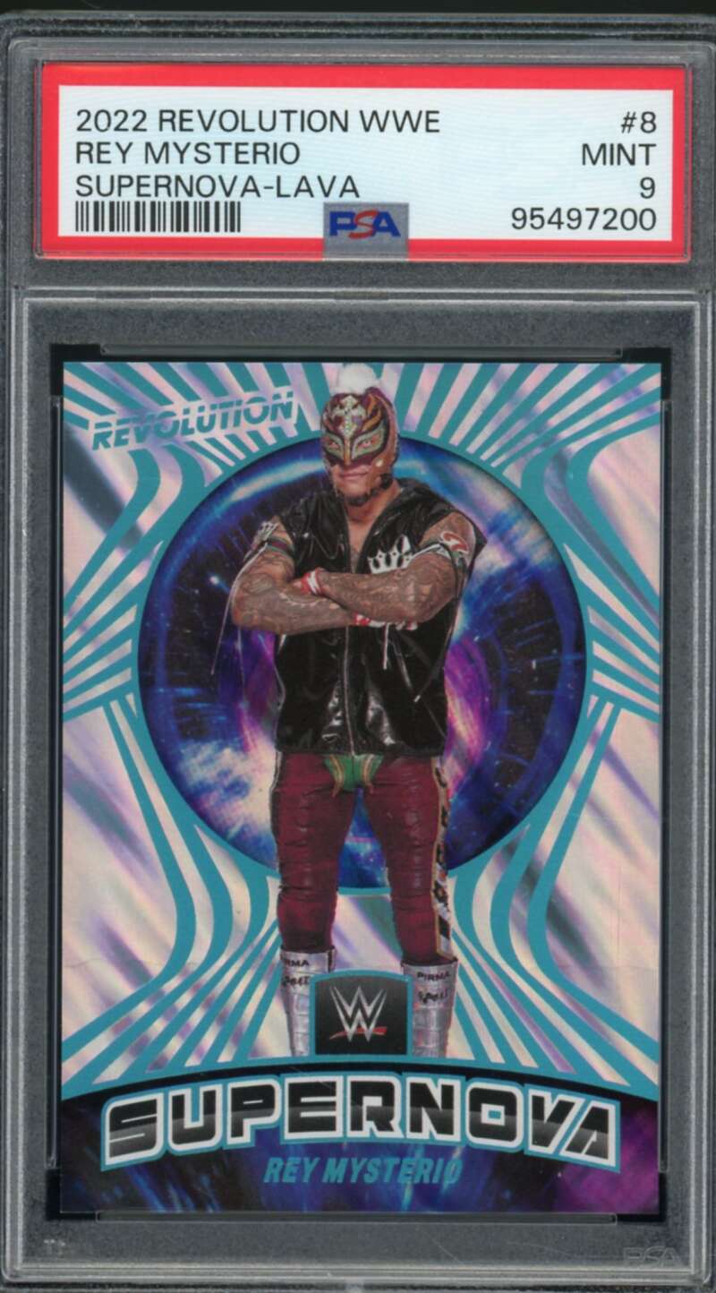 Rey Mysterio Card 2022-23 Revolution WWE Supernova Lava (4/10) (pop 2) #8 PSA 9 Image 1