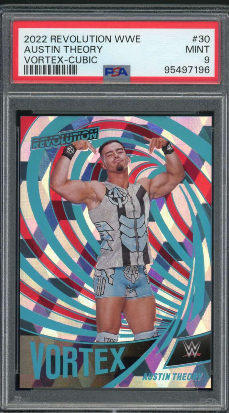 Austin Theory Card 2022 Revolution WWE Vortex Cubic (pop 1) #30 PSA 9 Image 1