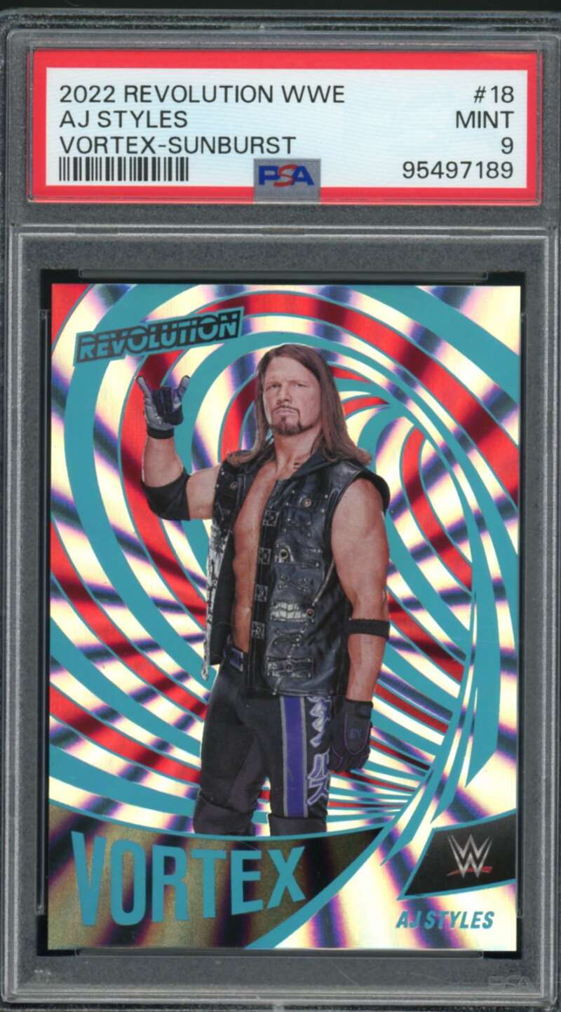 AJ Styles Card 2022 Revolution WWE Vortex Sunburst (pop 1) #18 PSA 9 Image 1