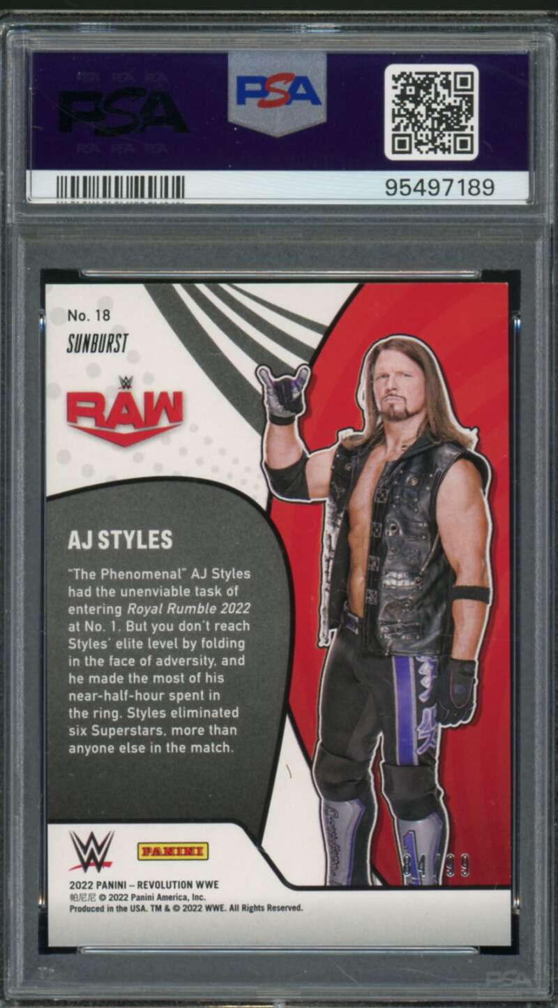 AJ Styles Card 2022 Revolution WWE Vortex Sunburst (pop 1) #18 PSA 9 Image 2