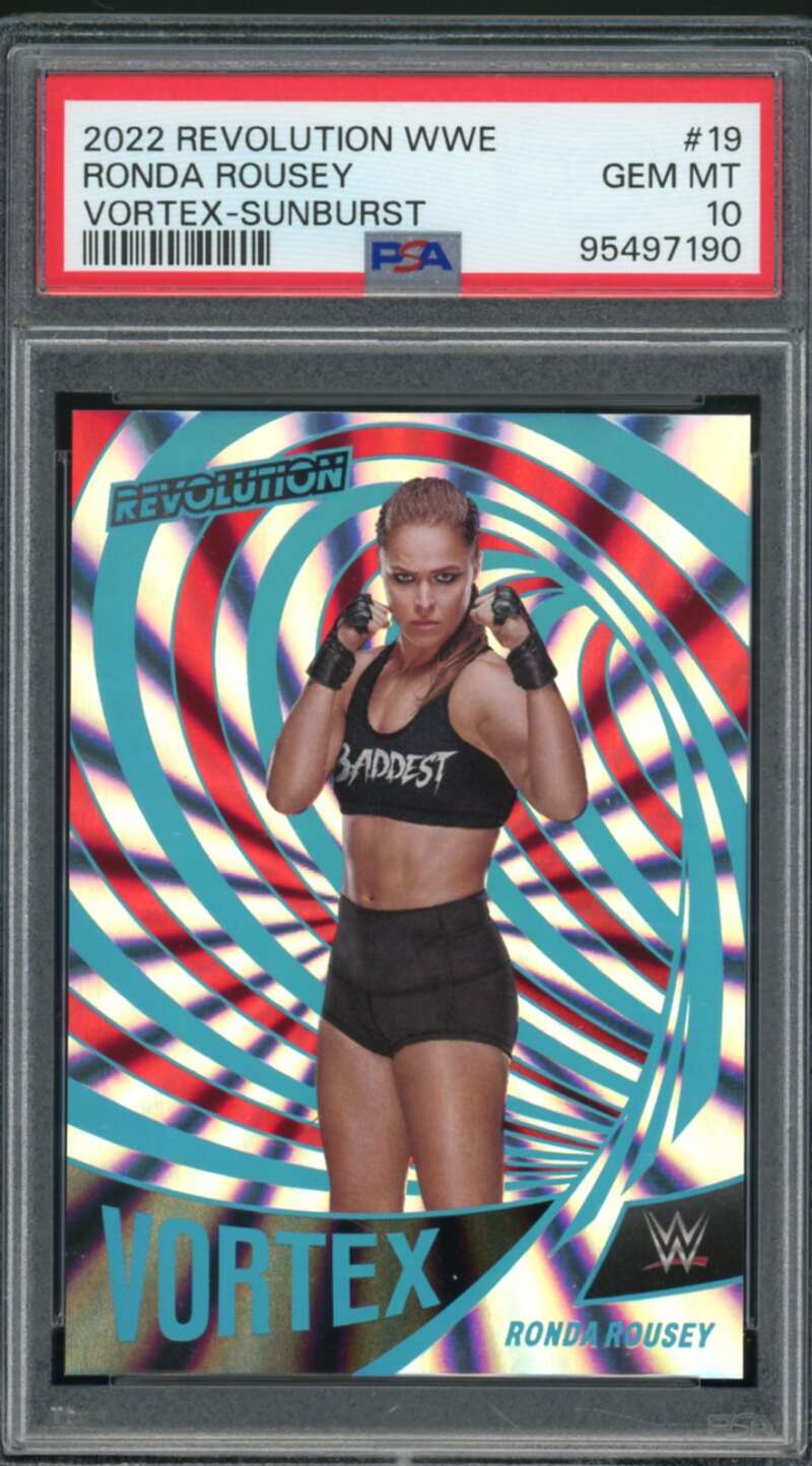 Ronda Rousey Card 2022 Revolution WWE Vortex Sunburst (pop 1) #19 PSA 10 Image 1