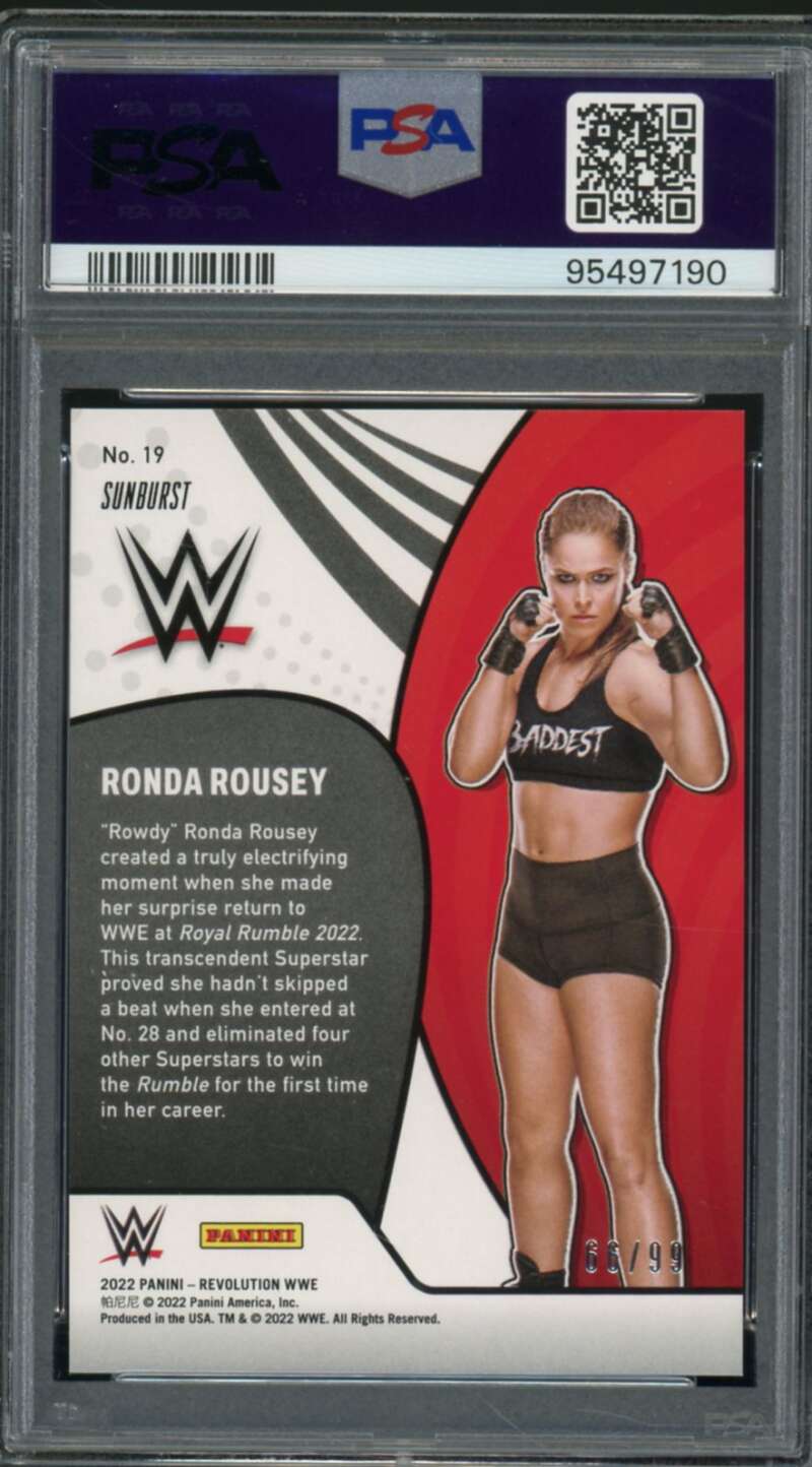 Ronda Rousey Card 2022 Revolution WWE Vortex Sunburst (pop 1) #19 PSA 10 Image 2