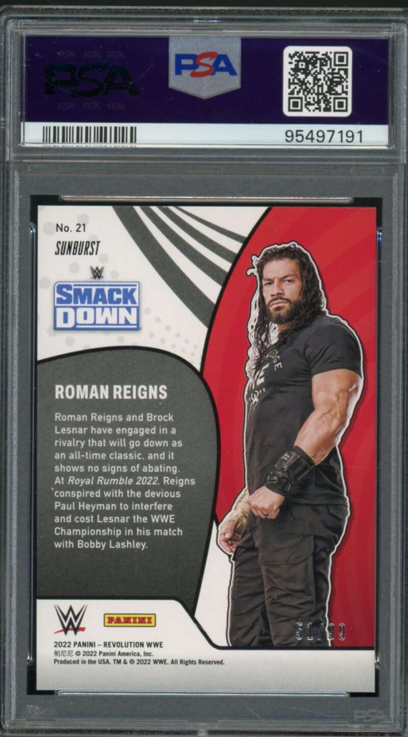 Roman Reigns Card 2022 Revolution WWE Vortex Sunburst (pop 4) #21 PSA 10 Image 2