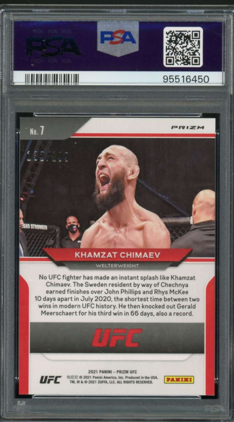 Khamzat Chimaev Rookie Card 2021 Panni Prizm UFC Blue Prizm #7 PSA 9 Image 2