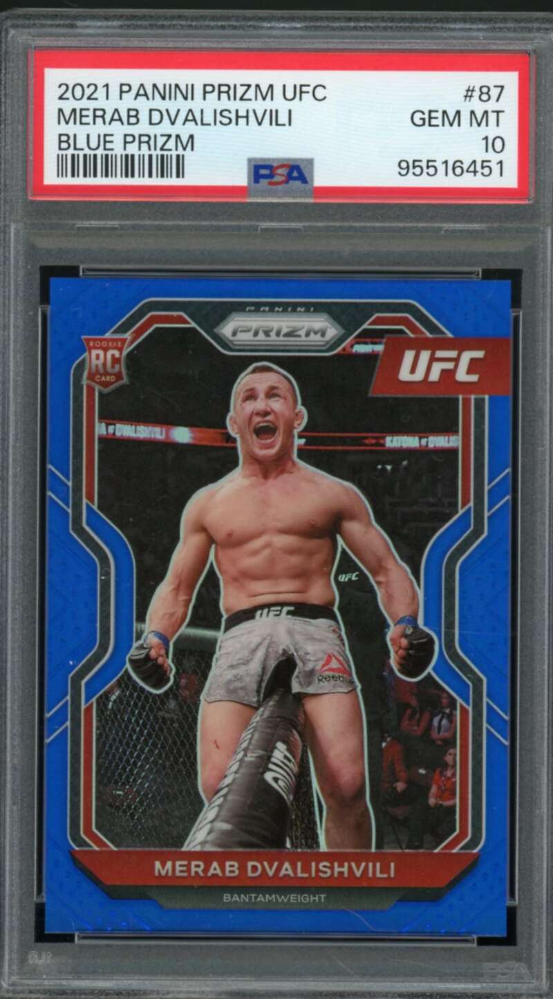 Merab Dvalishvili Card 2021 Panini Prizm UFC Blue Prizm (pop 9) #87 PSA 10 Image 1