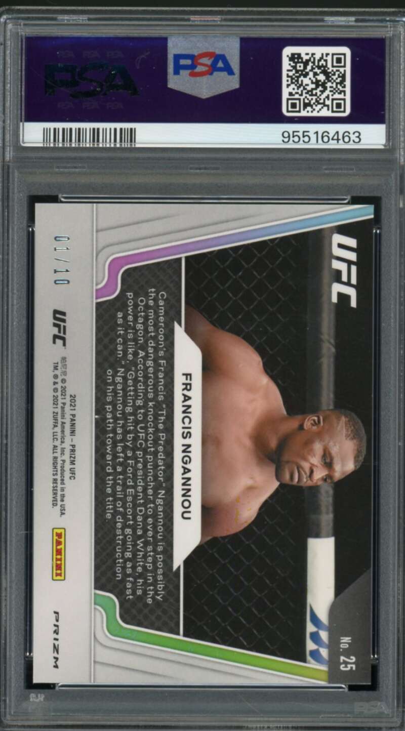 Francis Ngannou Card 2021 Panini Prizm UFC Gold Prizm (1/10) (pop 2) #25 PSA 10 Image 2