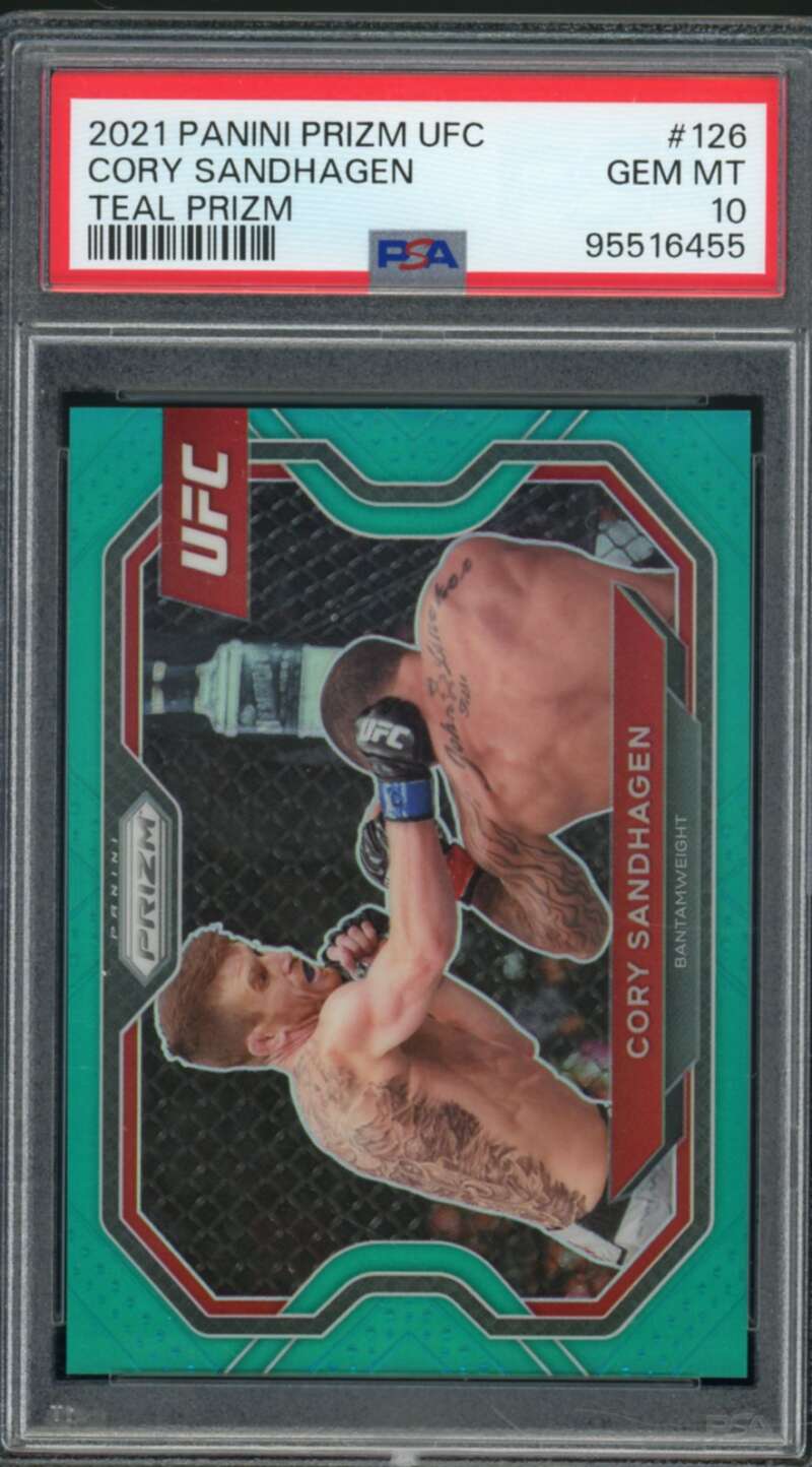 Cory Sandhagen Rookie Card 2021 Panini Prizm UFC Teal Prizm (pop 1) #126 PSA 10 Image 1